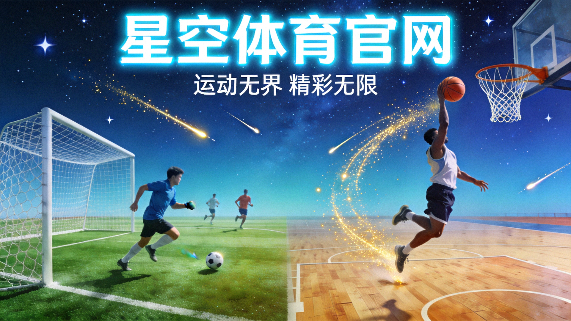 星空体育官网全屏横幅背景图：足球场与篮球场运动场景